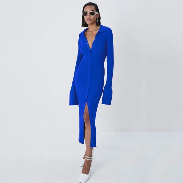 Flare Sleeve Knitted Dress Women Y2K Autumn Winter Midi Dress - Image 5