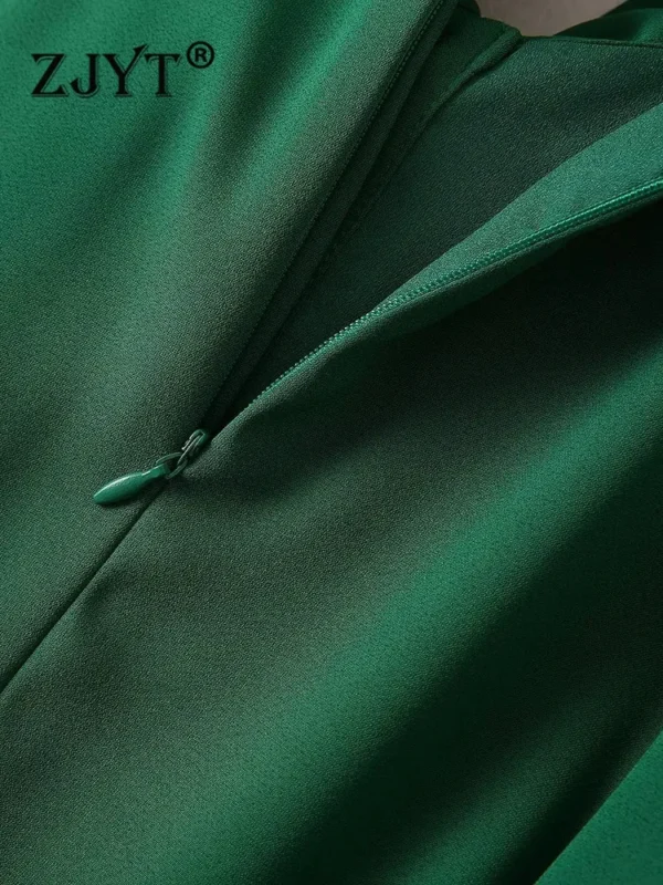 Green Prom Dress Elegant Long Sleeve Bow Collar Pleated Maxi Party Gown - Image 6