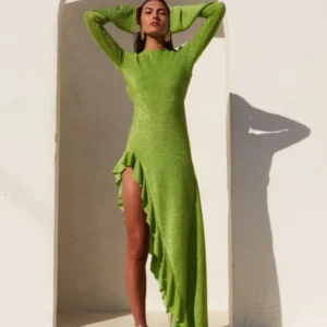 Sexy Green Prom Dress Satin Backless High Slit Bridesmaid Maxi Dress