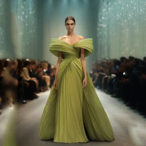 Olive Green Prom Dress Off-Shoulder Pleated Maxi Photoshoot Gown