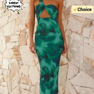 Sexy Green Prom Dress One Shoulder Cut-Out Bodycon Party Dress