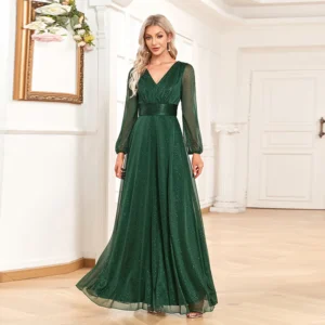 Sexy Green Prom Dress Glitter Chiffon Maxi Evening Party Dress