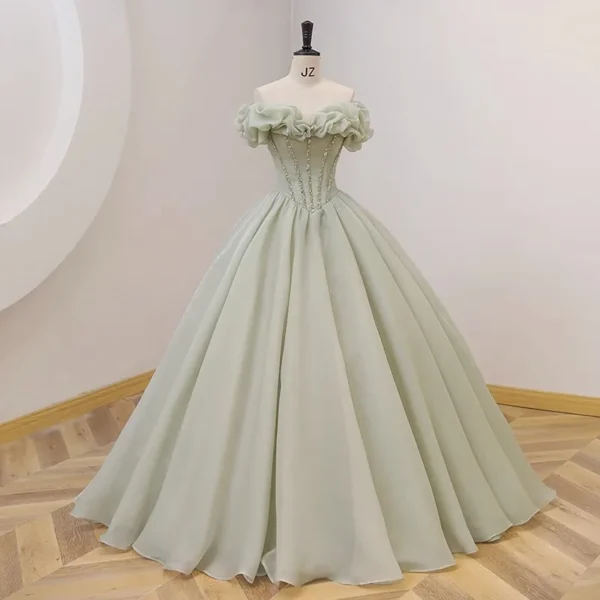 Green Prom Dress One Shoulder Slim Fit Puff Skirt Evening Performance Gown