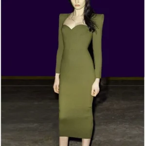 Celebrity Green Prom Dress V-Neck Long Sleeve Bandage Maxi Dress