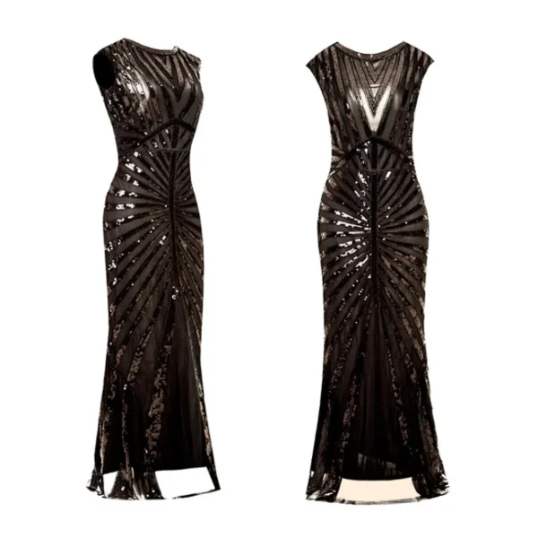 Women’s Vintage 1920s Flapper Green Sequin Beaded Plus Size Party Dress - Image 5