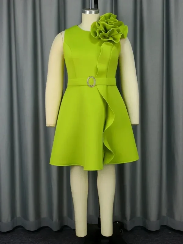 Sweet Green 3D Flower Sleeveless Elegant Cocktail Party Evening Dress - Image 3