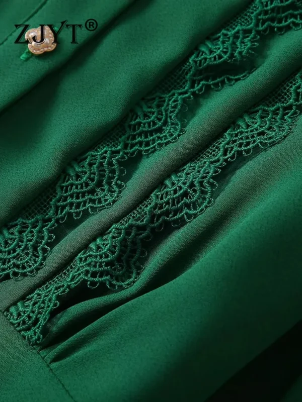 Green Prom Dress Elegant Long Sleeve Bow Collar Pleated Maxi Party Gown - Image 5