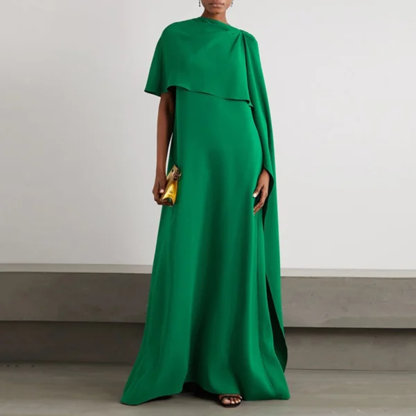 Yeezzi Summer Vintage Black Green Asymmetric Loose Maxi Dress