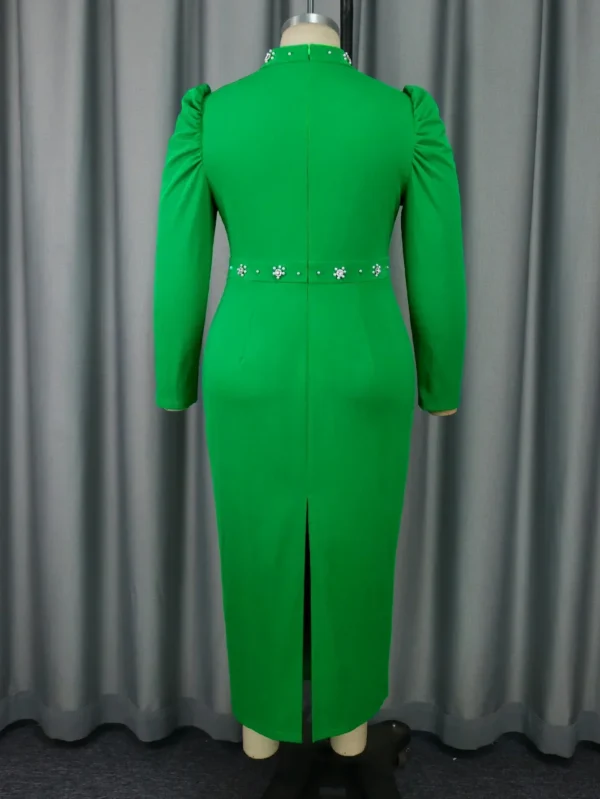 Green Mock Neck Long Sleeve Cut Out Beaded Party Dress Women - Image 3