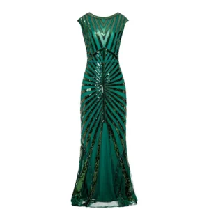 Women’s Vintage 1920s Flapper Green Sequin Beaded Plus Size Party Dress