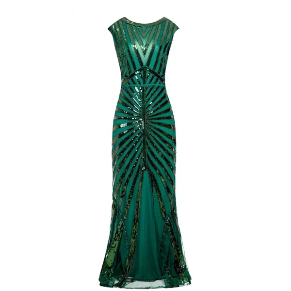Women’s Vintage 1920s Flapper Green Sequin Beaded Plus Size Party Dress