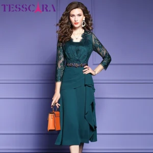 Vintage Green Prom Dress Lace Long Cocktail Party Dress