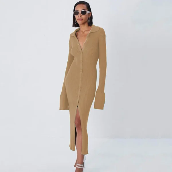 Flare Sleeve Knitted Dress Women Y2K Autumn Winter Midi Dress - Image 3