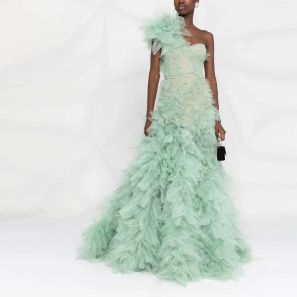 Charming Mint Green One Shoulder Tulle Mermaid Dress For Prom Party