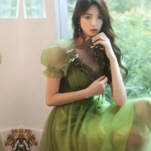 Elegant Green Prom Dress Princess Bridesmaid Ball Gown Maxi Dress