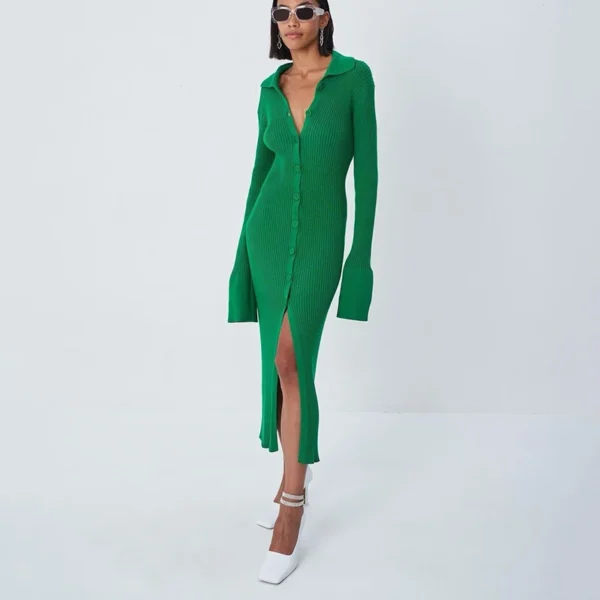 Flare Sleeve Knitted Dress Women Y2K Autumn Winter Midi Dress