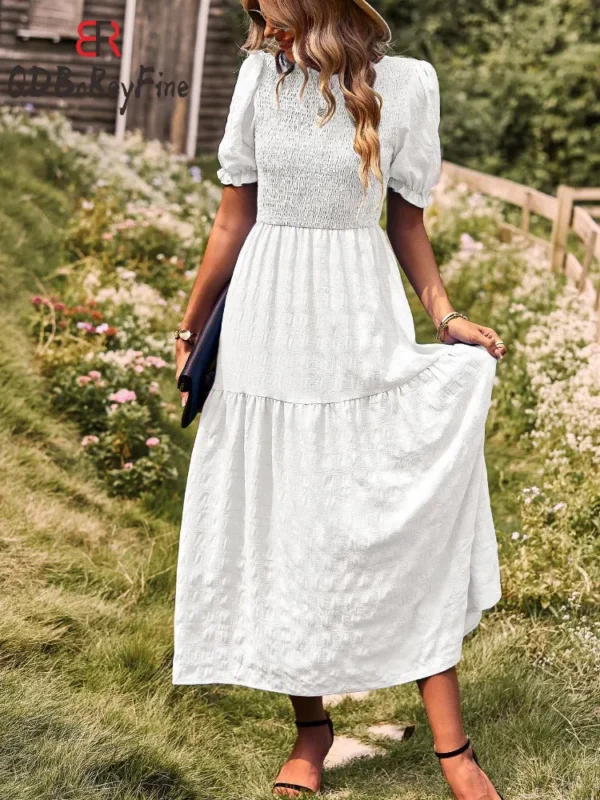 Green Summer Elegant Slim A-Line O-Neck Maxi Dress Women Birthday - Image 3