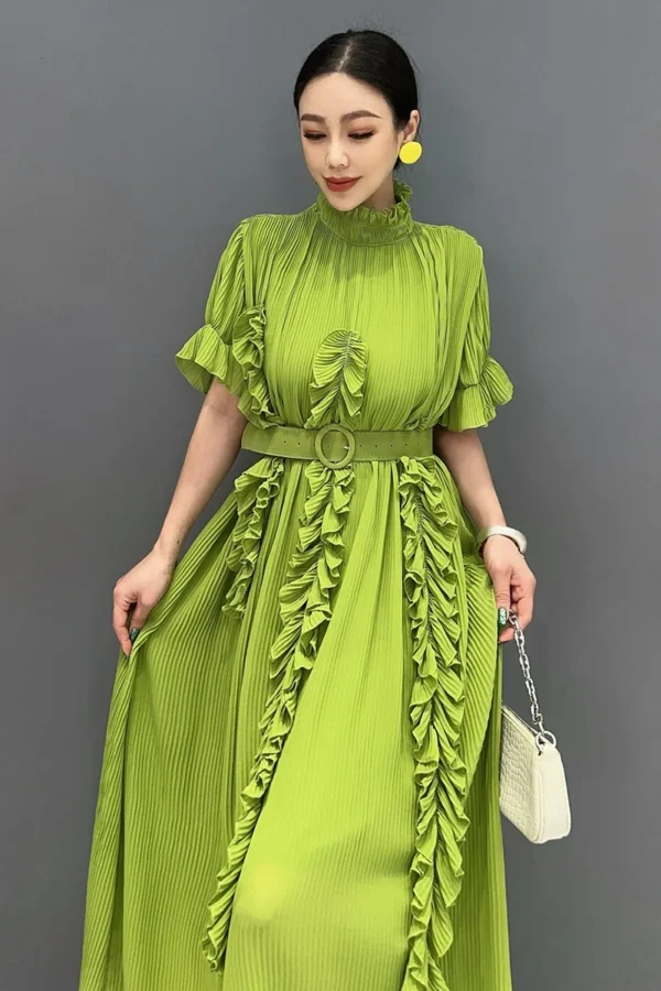 Vefadisa 2025 Summer Green Dress Ruffled Sleeves Waist Cinching 3D - Image 6