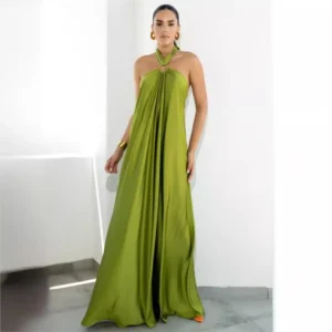 Sexy Lace Green Prom Dress Y2K Halter Maxi for Party & Vacation