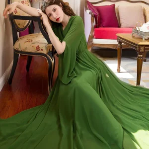Vintage Green Prom Dress Chiffon Bodycon Maxi Party Dress