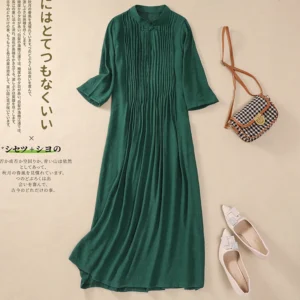 Vintage Green Prom Dress Cheongsam Pleated Ankle Length Dress