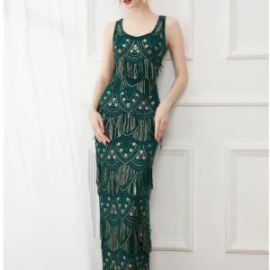 Sexy Vintage Green Prom Dress Sequin Maxi Evening Party Gown
