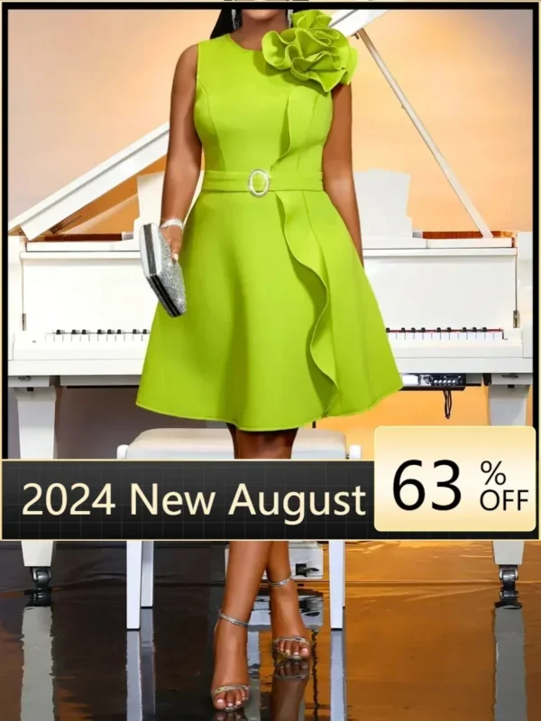 Sweet Green 3D Flower Sleeveless Elegant Cocktail Party Evening Dress