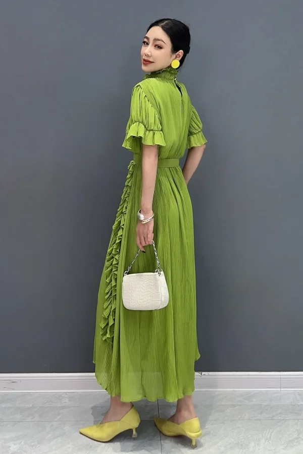 Vefadisa 2025 Summer Green Dress Ruffled Sleeves Waist Cinching 3D - Image 5