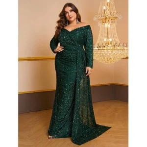 Sexy Green Prom Dress Off-Shoulder Sequin Mermaid Evening Gown