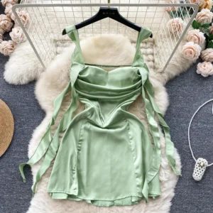 Sexy Green Prom Dress Satin Backless Spaghetti Strap Mini Party Dress