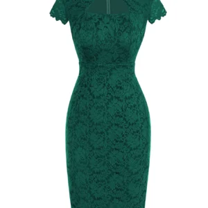 Vintage Green Prom Dress Lace Pencil Sheath Midi Party Dress