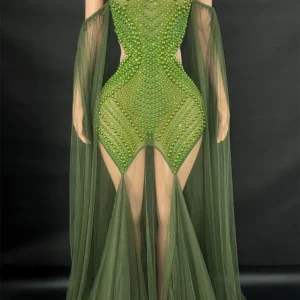 Sexy Green Prom Dress Off-Shoulder Mesh Backless A-Line Gown