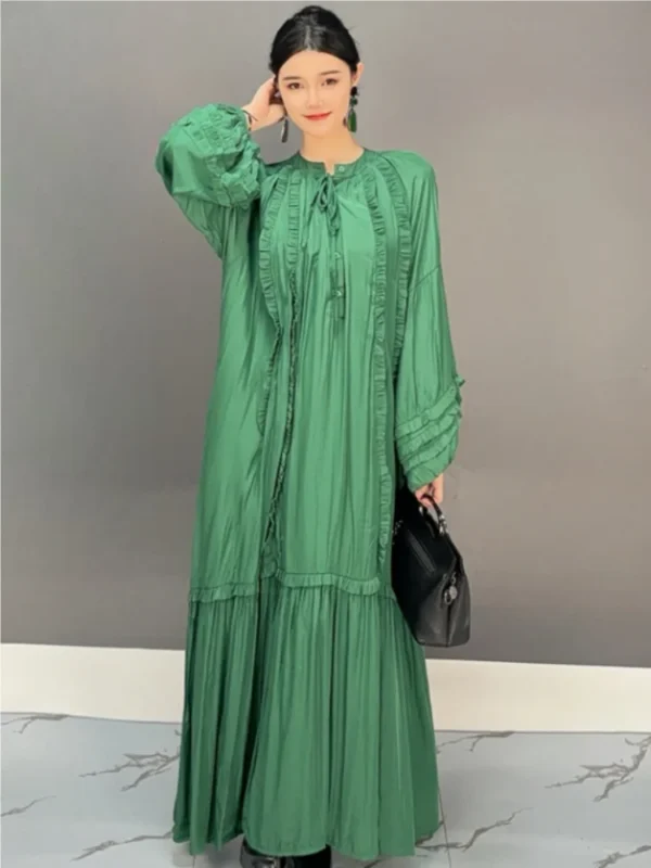 Vefadisa 2025 Green Women’s Tie Long Sleeve Big Swing Dress