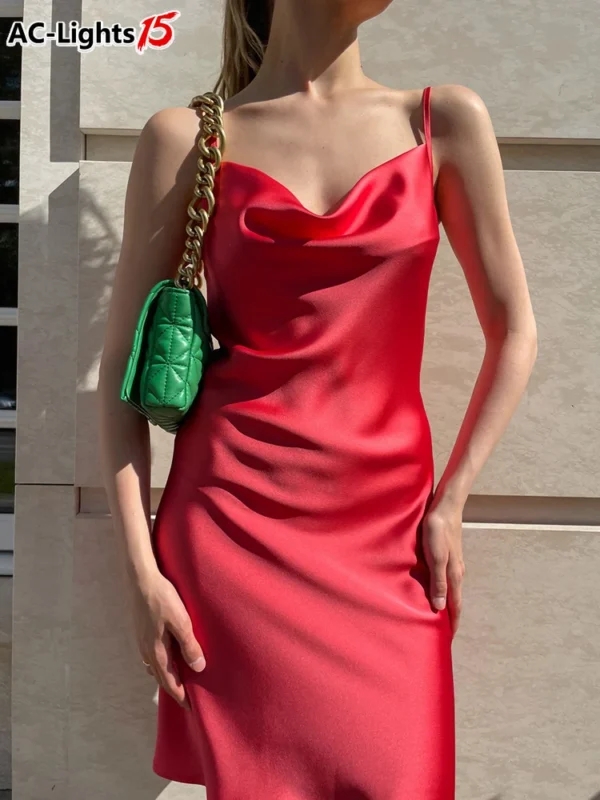Elegant Women's Summer Satin Bodycon Dress Silk Spaghetti Strap 2025 - Image 2