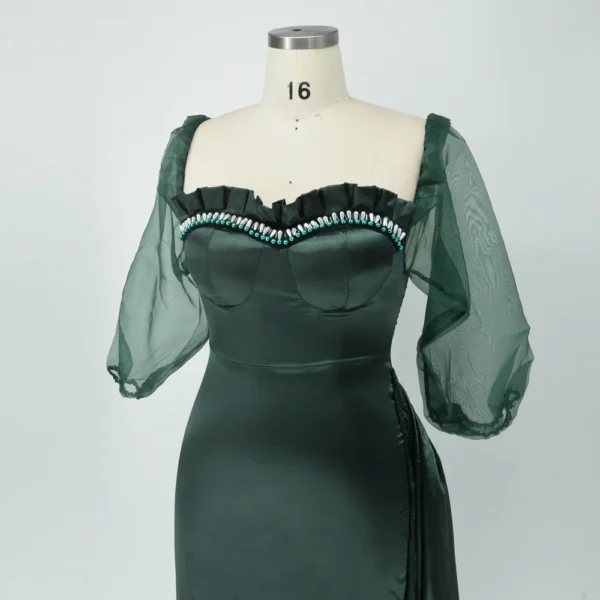 Elegant Green Wrap Bodycon Dress With Ruffles Bubble Sleeve 2025 - Image 5