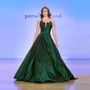 Strapless Emerald Green Prom Dress Beaded Ruched Evening Gown
