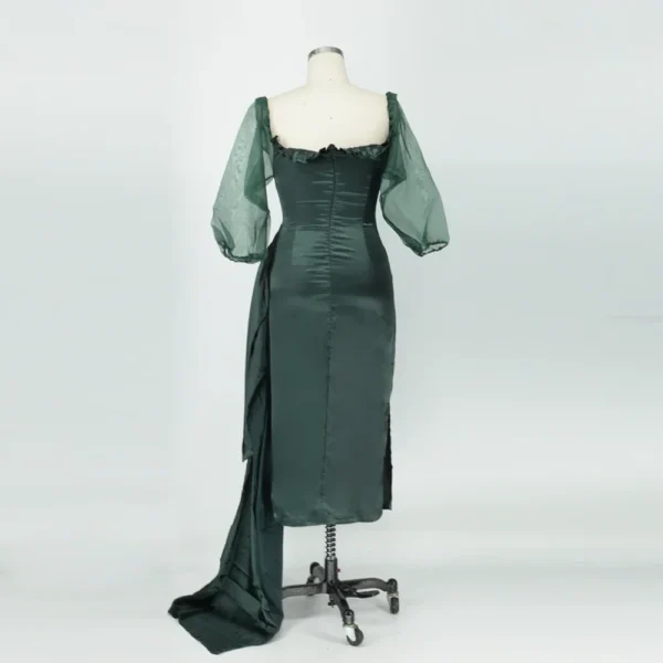 Elegant Green Wrap Bodycon Dress With Ruffles Bubble Sleeve 2025 - Image 4