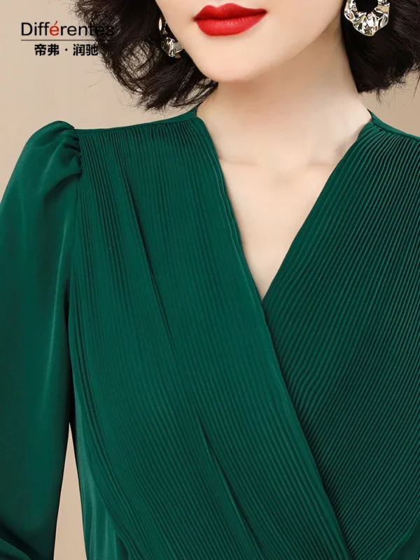 V-neck Elegant Green Long Sleeve Bodycon Evening Party Dress Women - Image 6