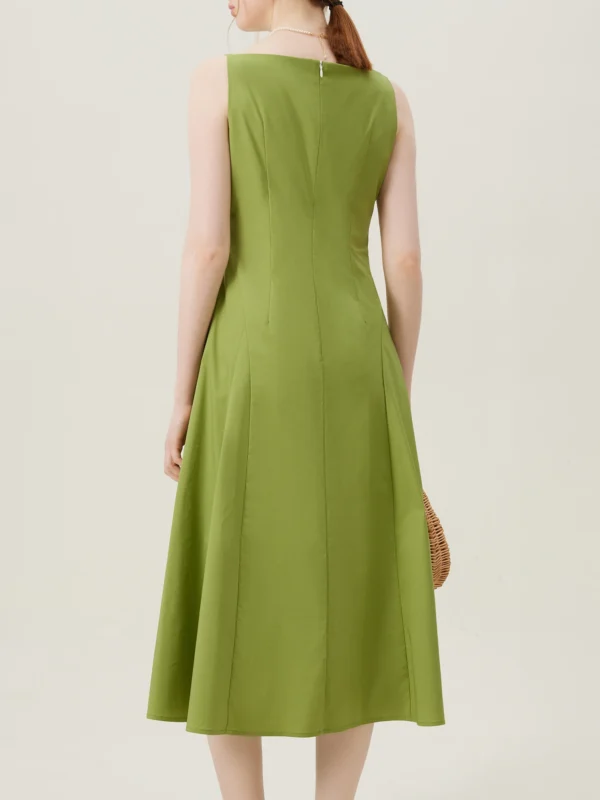 FSLE Women Summer Green One-Shoulder Sleeveless Waist Long Dress - Image 2