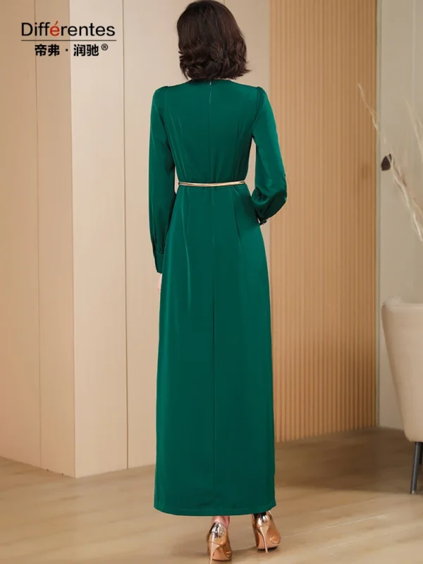V-neck Elegant Green Long Sleeve Bodycon Evening Party Dress Women - Image 4