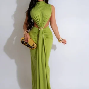 Sexy Green Prom Dress Sleeveless Cut-Out Pleated Bodycon Party Dress