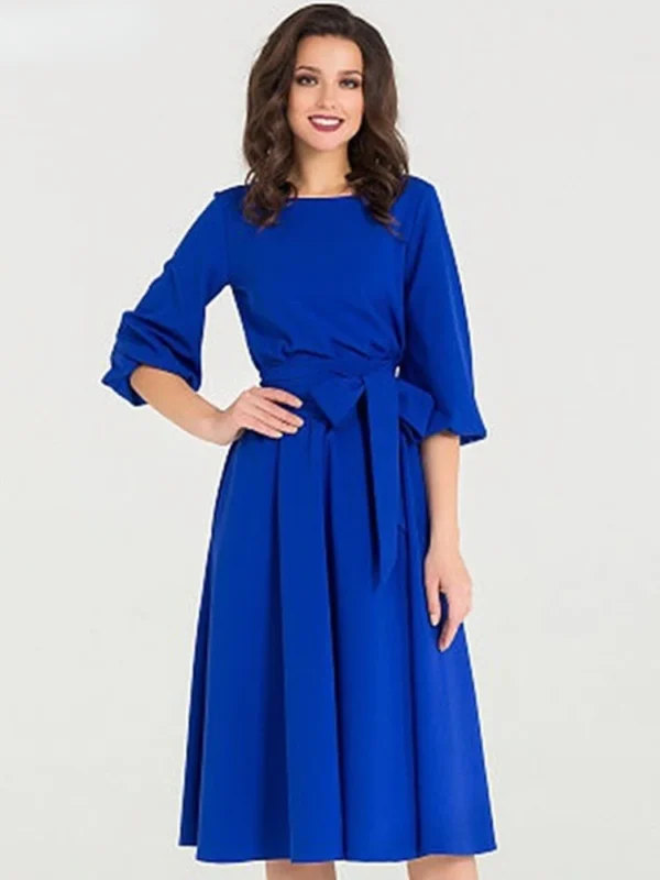 Women’s Vintage Green Summer Round Neck Lace-Up Elegant Maxi Dress - Image 2