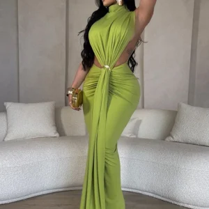 Sexy Green Prom Dress Off-Shoulder Cut-Out Sleeveless Party Dress