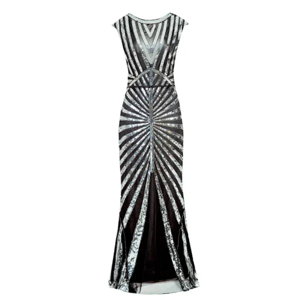 Women’s Vintage 1920s Flapper Green Sequin Beaded Plus Size Party Dress - Image 3