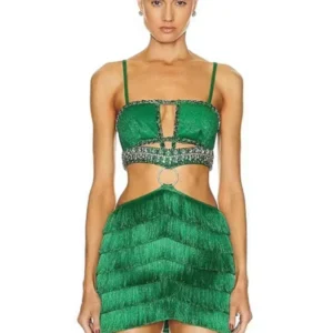 Sexy Green Prom Dress Crystal Bandage Spaghetti Strap Bodycon Party Dress