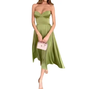 Elegant Green Prom Dress Strapless Sleeveless Maxi Party Dress