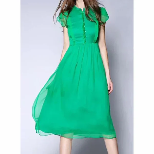 A-Line Sleeveless Green Dress, Knee-Length dress for women 2025