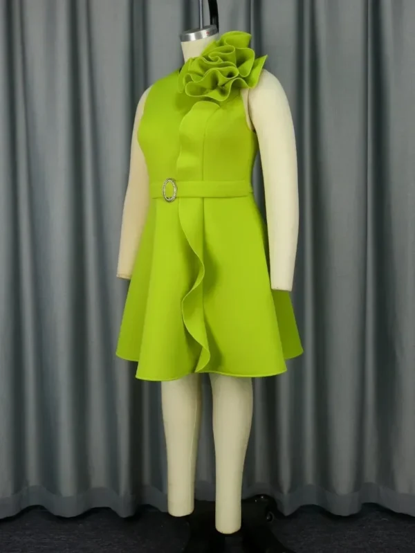 Sweet Green 3D Flower Sleeveless Elegant Cocktail Party Evening Dress - Image 5
