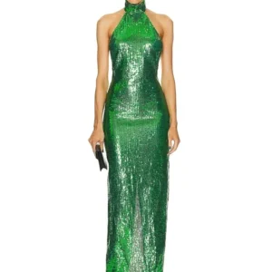 Sexy Green Prom Dress Halter Backless Sequin Maxi Party Dress