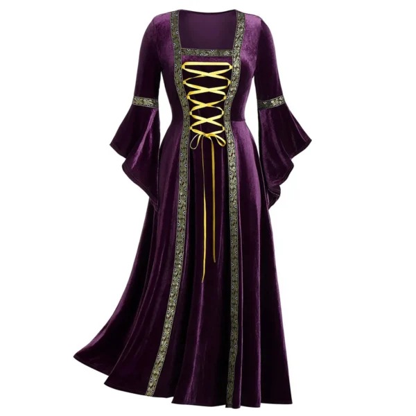 Vintage Green Lace-Up Renaissance Dress Women Elegant Cosplay Costume - Image 2